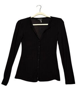 1. State Black Ribbed Long-Sleeve Button-Down Top